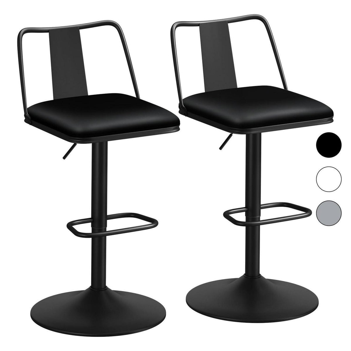 Verstellbarer Barhocker-Set (2x) Schwarz mit Fußstütze