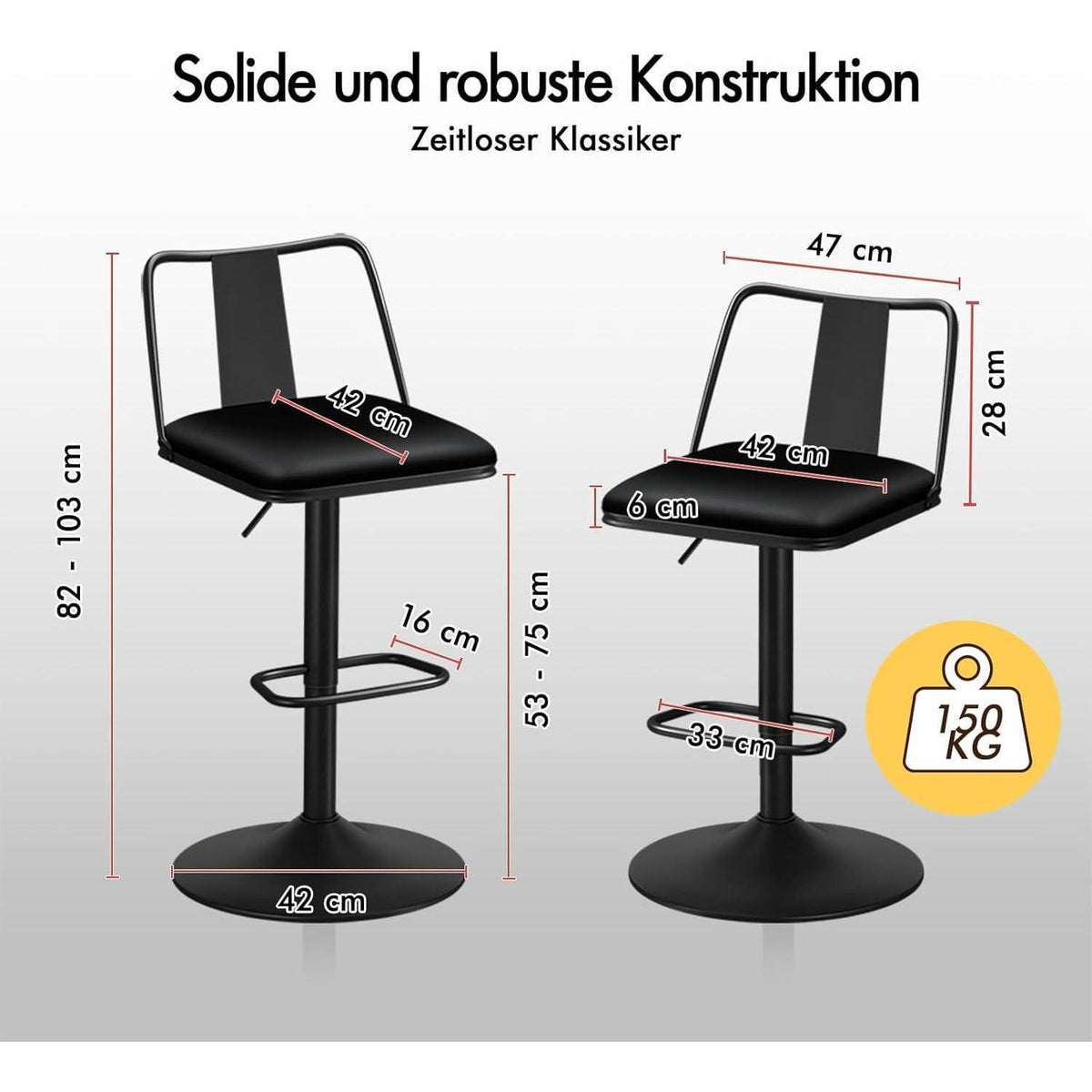 Verstellbarer Barhocker-Set (2x) Schwarz mit Fußstütze