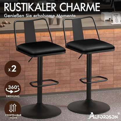 Verstellbarer Barhocker-Set (2x) Schwarz mit Fußstütze