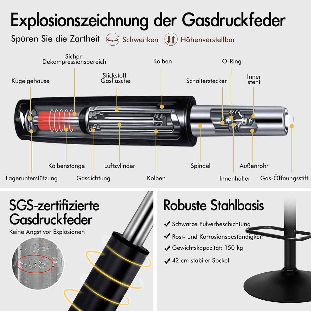 Verstellbarer Barhocker-Set (2x) Schwarz mit Fußstütze