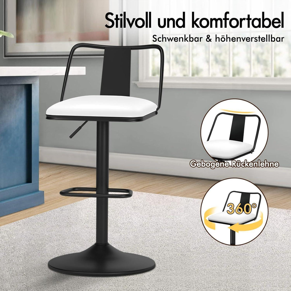 Verstellbarer Barhocker-Set (2x) Weiß mit Fußstütze