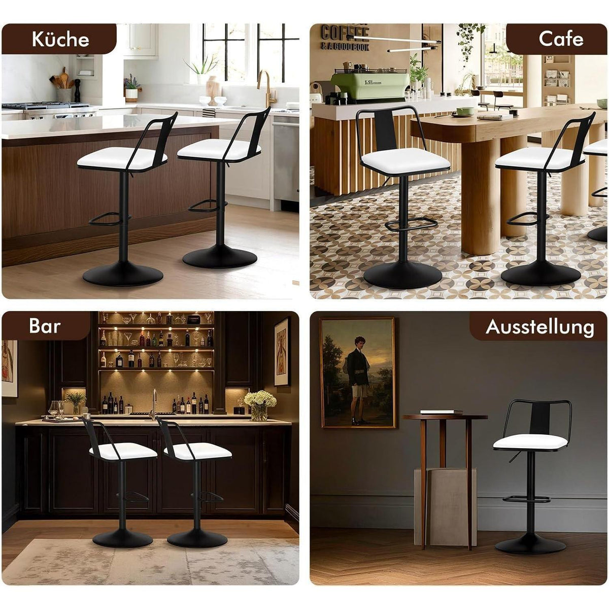 Verstellbarer Barhocker-Set (2x) Weiß mit Fußstütze