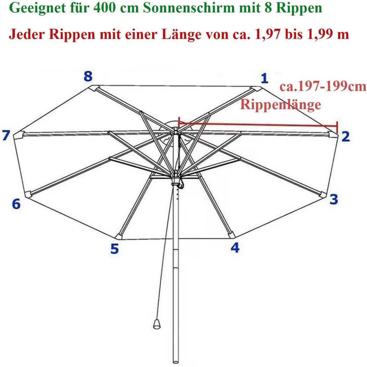 Sonnenschirm Ersatzbezug 400cm 8 Streben Kaffee UV Schutz