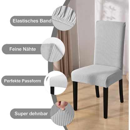 Stuhlhussen 6er Set Stretch Kurzflor Hellgrau