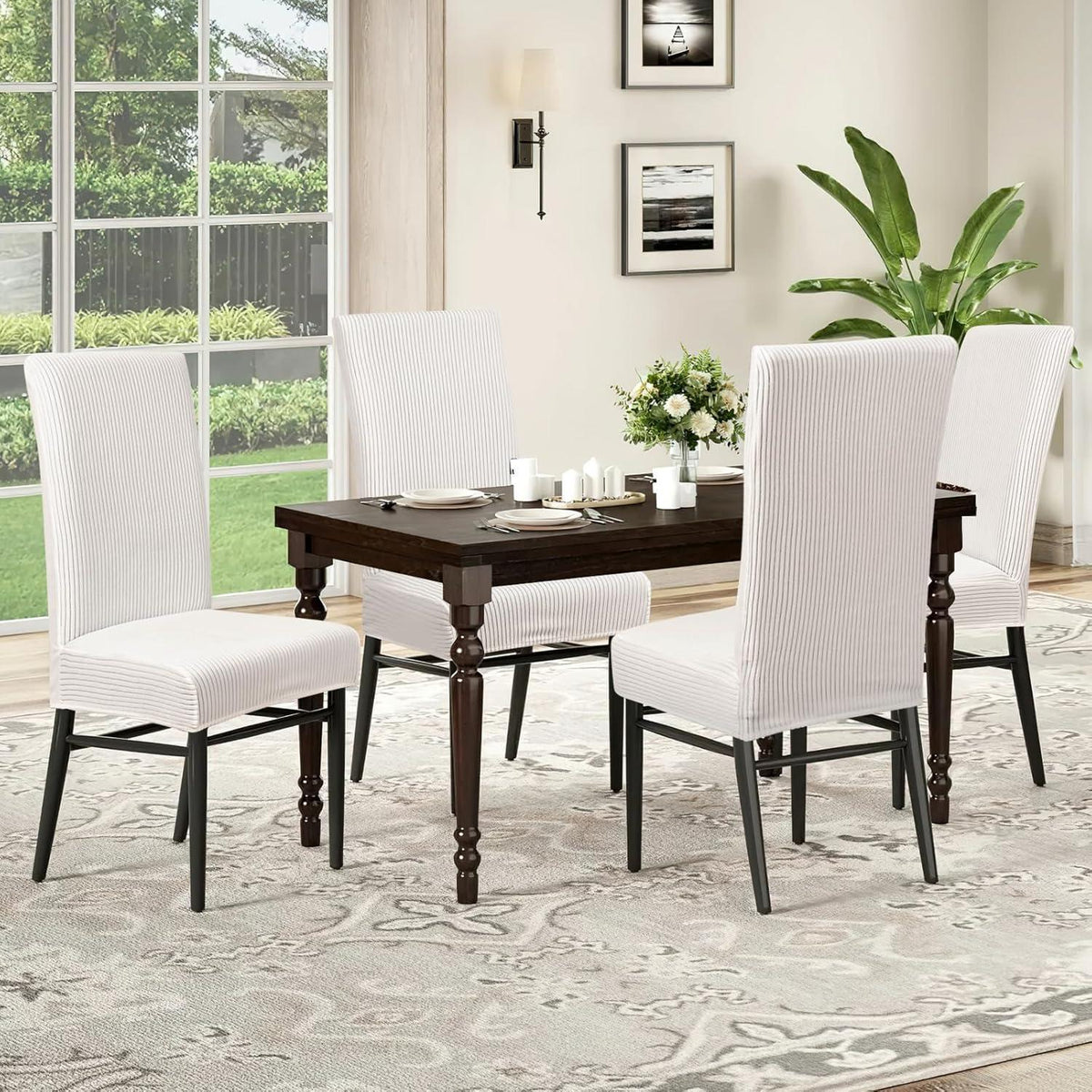 Stuhlhussen 4er Set Stretch Kurzflor – Weiß