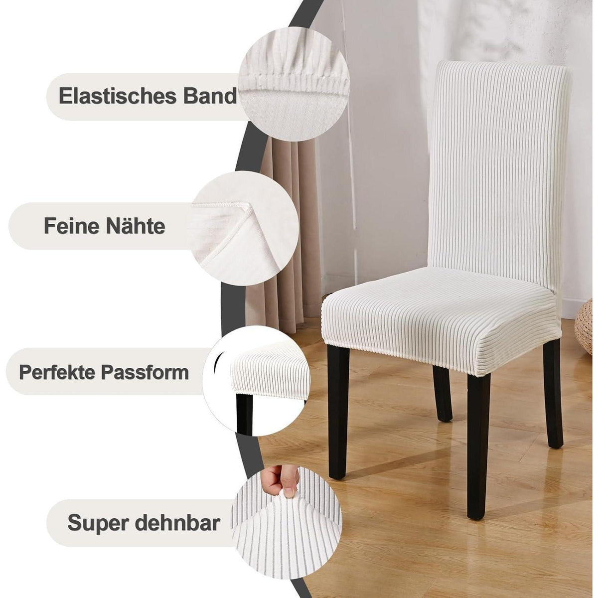 Stuhlhussen 4er Set Stretch Kurzflor – Weiß