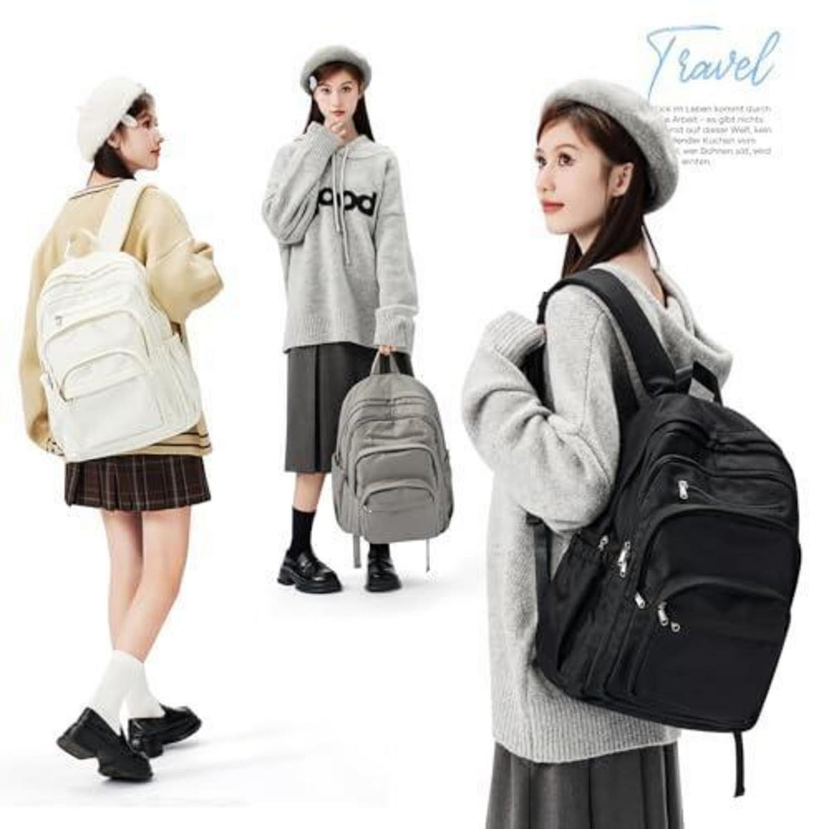 Schwarzer Rucksack Damen Herren – Leichter Reise-Schulrucksack mit Laptopfach