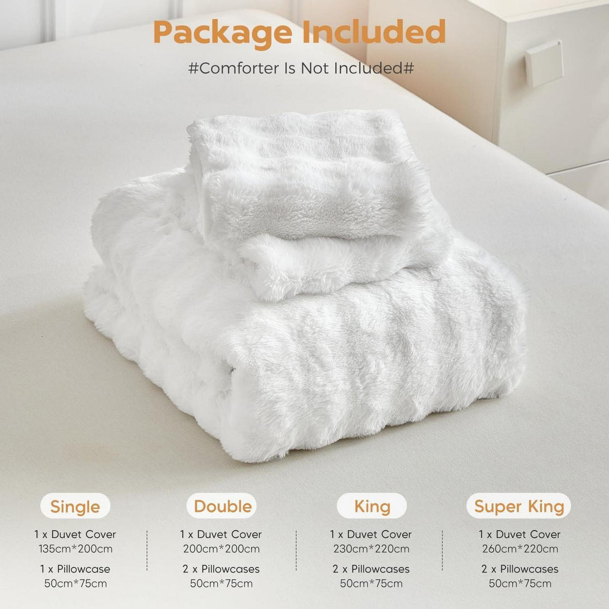 Flauschiges Bettwäsche-Set Doppelbett, Weiß, Kunstfell