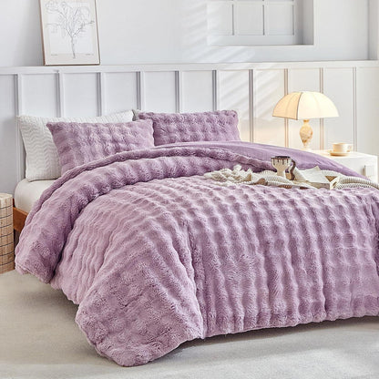 Flauschiges King-Size Bettwäsche-Set Violett, Zottel Kunstfell