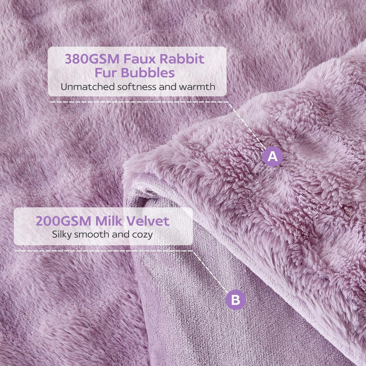 Flauschiges King-Size Bettwäsche-Set Violett, Zottel Kunstfell