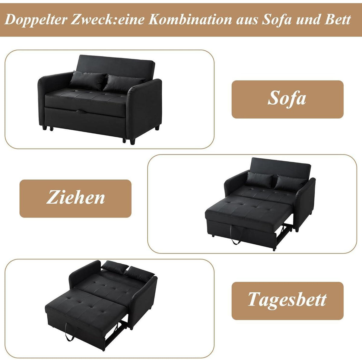 Multifunktionales Sofabett mit Schlaffunktion & verstellbarer Rückenlehne