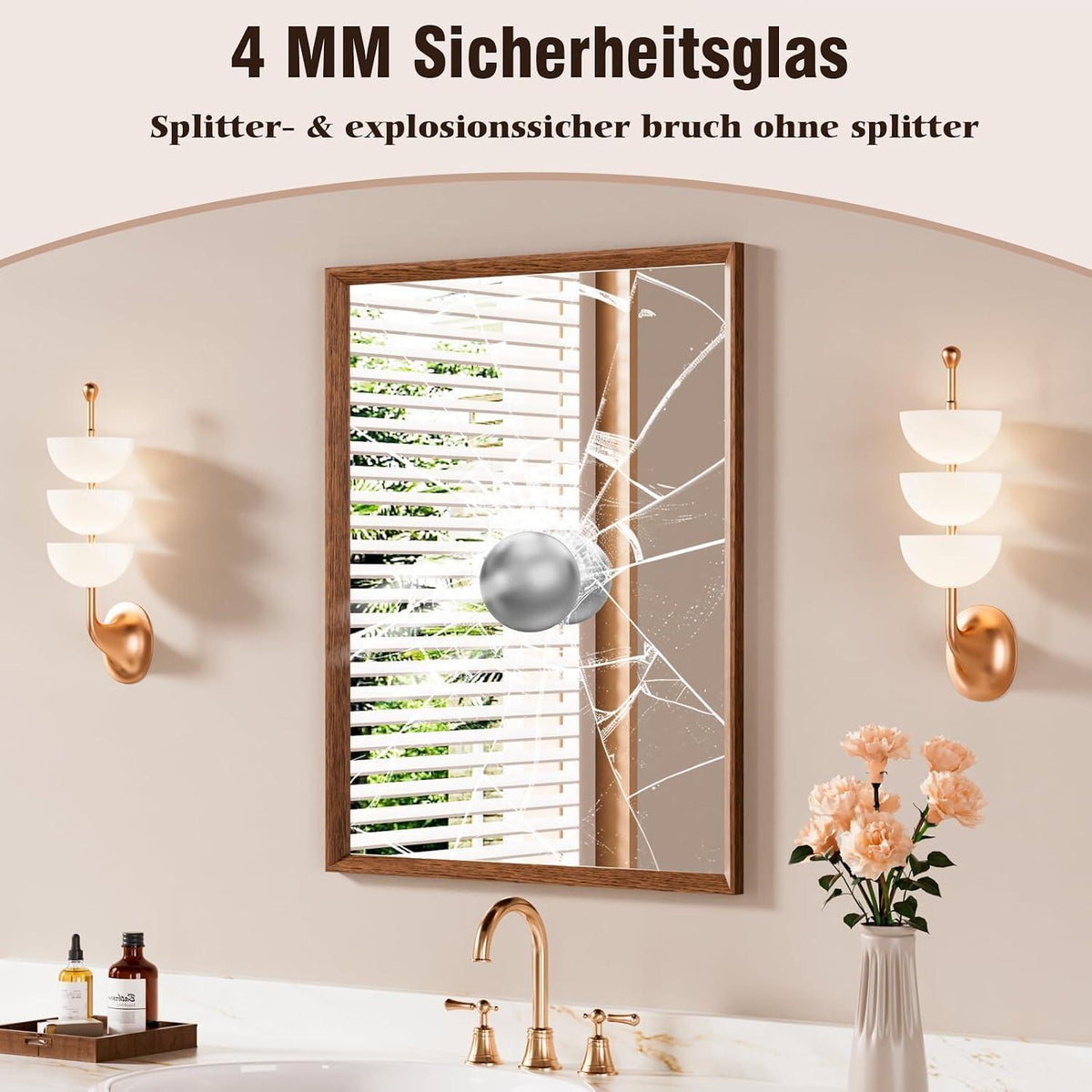 Vintage Wandspiegel Braun Rechteckig 56x76 cm