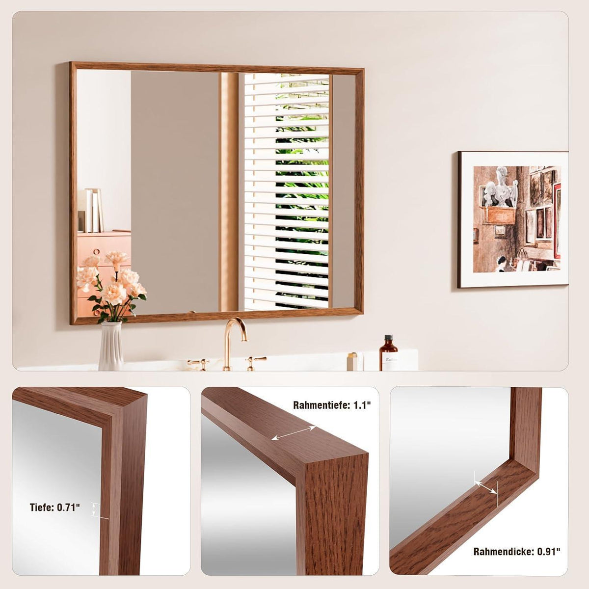 Vintage Wandspiegel Braun Rechteckig 56x76 cm
