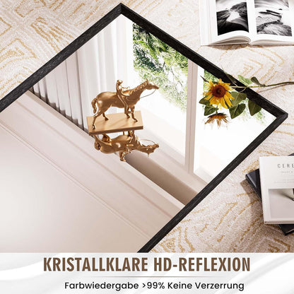Wandspiegel Schwarz Rechteckig 70x90cm mit Holzoptik Rahmen
