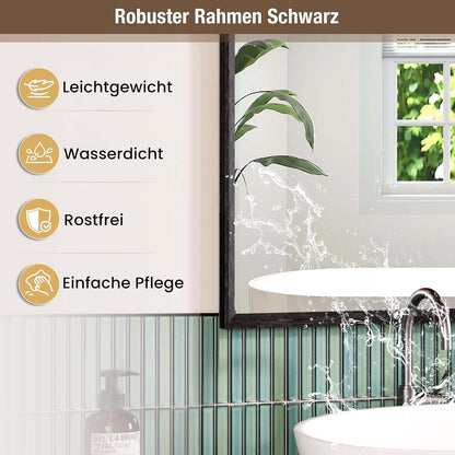Wandspiegel Schwarz Rechteckig 70x90cm mit Holzoptik Rahmen