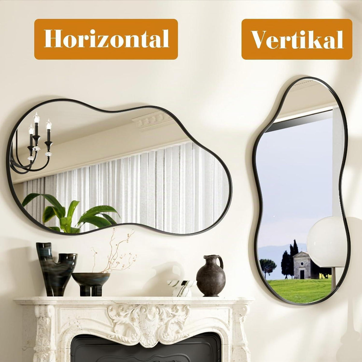 Asymmetrischer Wandspiegel Schwarz 60x90cm – Gehärtetes Glas