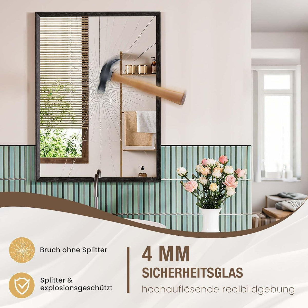 Schwarzer Wandspiegel Rechteckig 56x76 cm Vintage Design