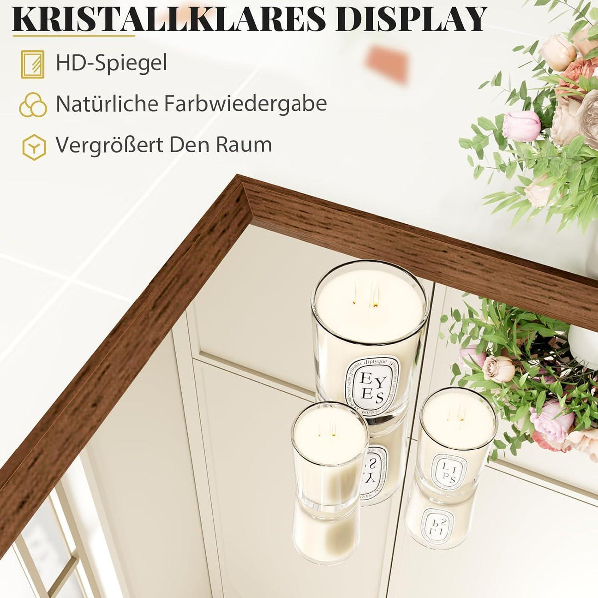 Badezimmerspiegel 56x76cm Braun Holzoptik | Sicherheitsglas & Montagezubehör