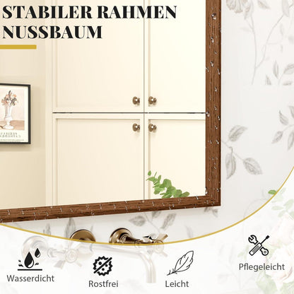 Badezimmerspiegel 56x76cm Braun Holzoptik | Sicherheitsglas & Montagezubehör