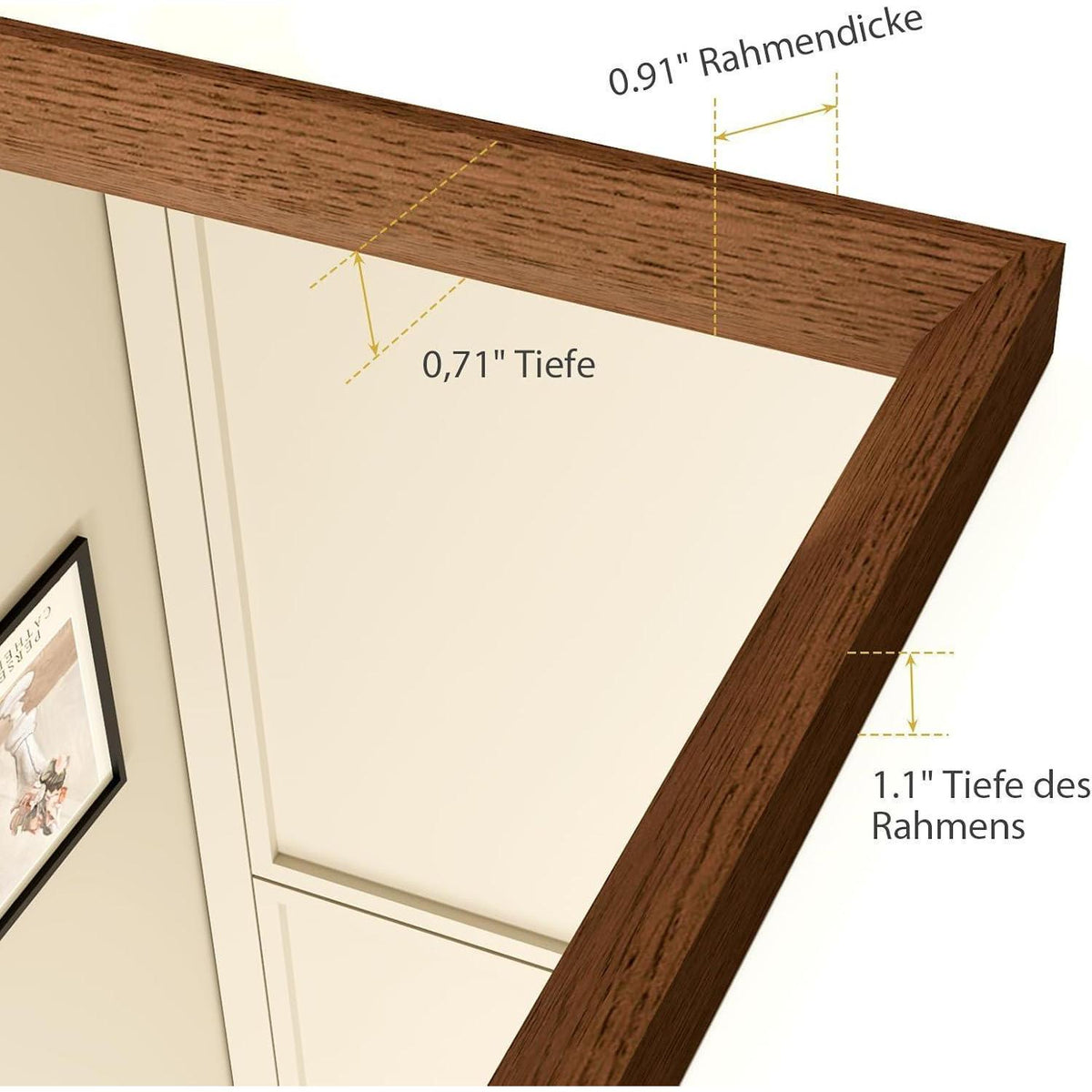 Badezimmerspiegel 56x76cm Braun Holzoptik | Sicherheitsglas & Montagezubehör
