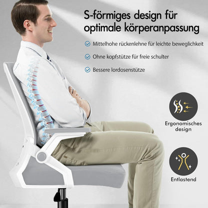 Ergonomischer Bürostuhl Netzstoff Hochlehner Weiß & Grau