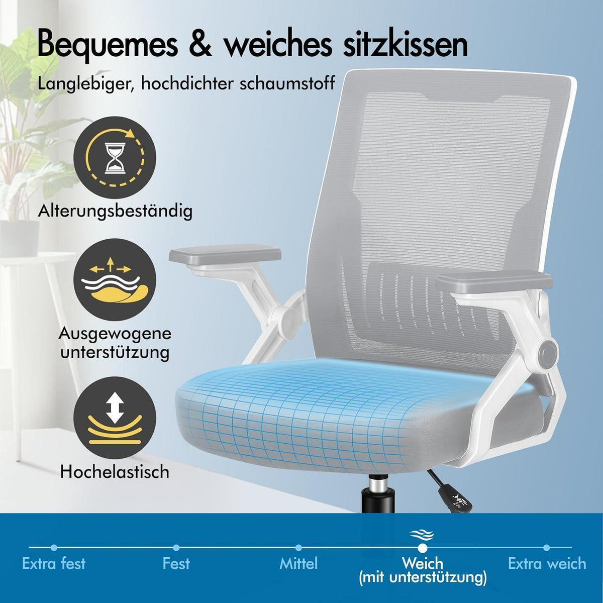 Ergonomischer Bürostuhl Netzstoff Hochlehner Weiß & Grau