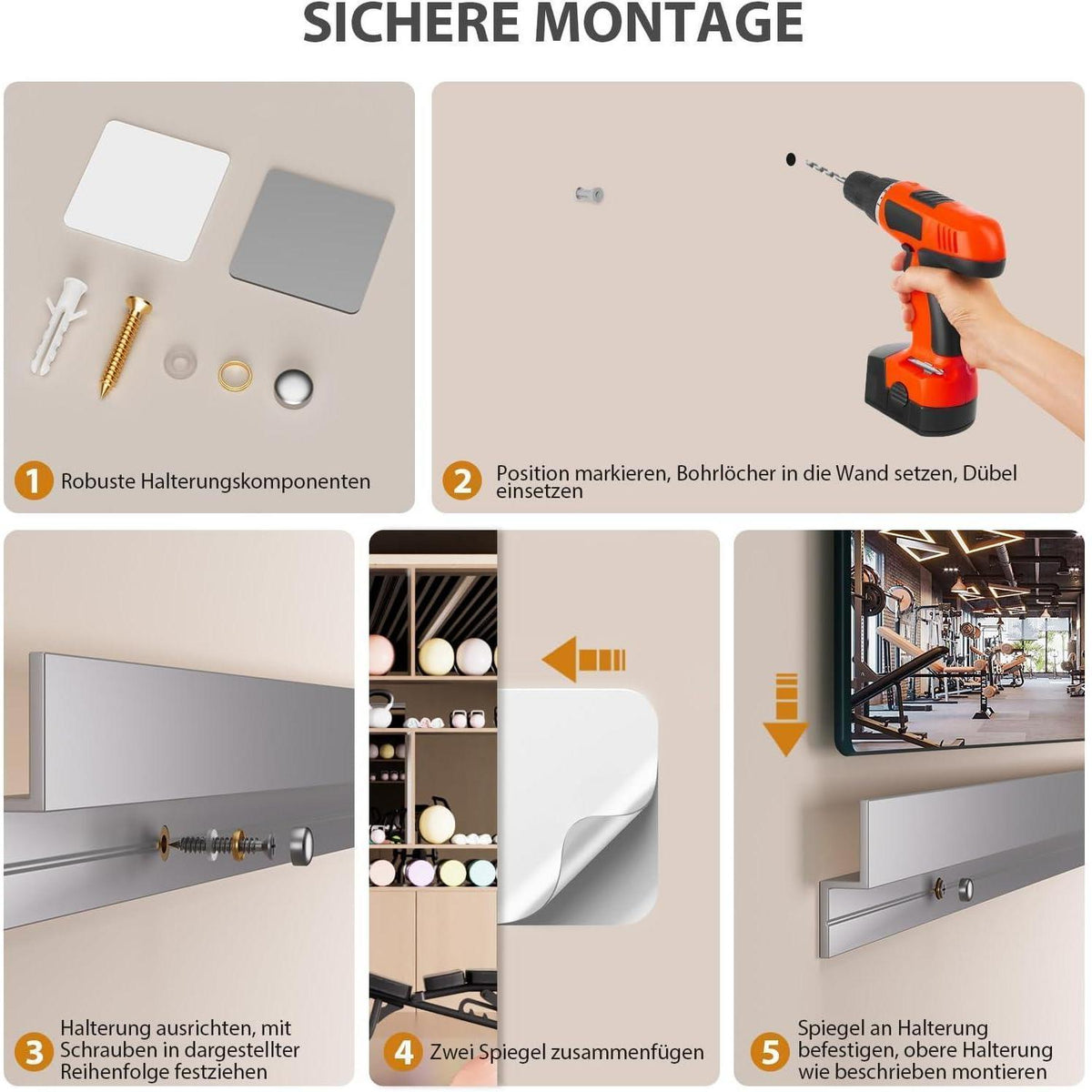 Rahmenloser Wandspiegel 120x60cm - 2er Set für Fitness & Co.