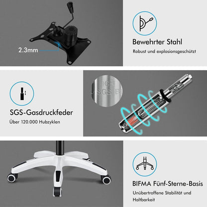 Ergonomischer Bürostuhl mit Lendenstütze, Weiß & Grau