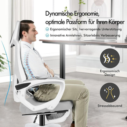 Ergonomischer Bürostuhl mit Lendenstütze, Weiß & Grau