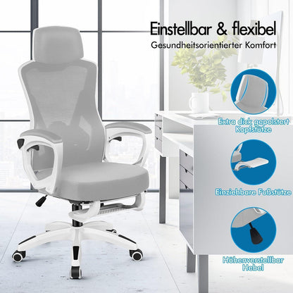 Ergonomischer Bürostuhl mit Lendenstütze, Weiß & Grau