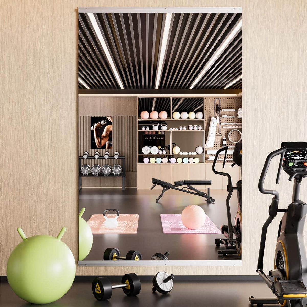 Rahmenloser Wandspiegel 140x42cm - 2er Set für Fitness & Co.