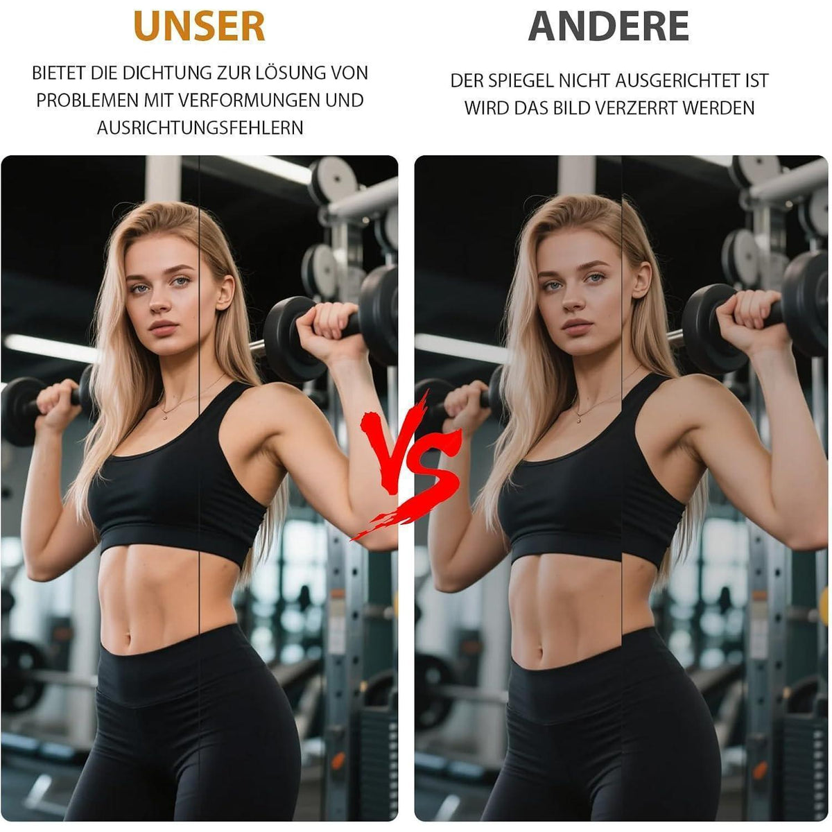 Rahmenloser Wandspiegel 140x42cm - 2er Set für Fitness & Co.