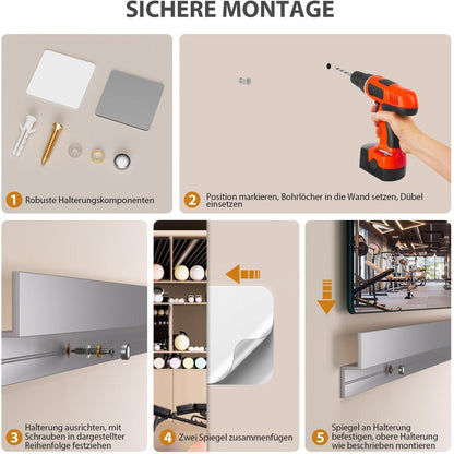 Rahmenloser Wandspiegel 140x42cm - 2er Set für Fitness & Co.