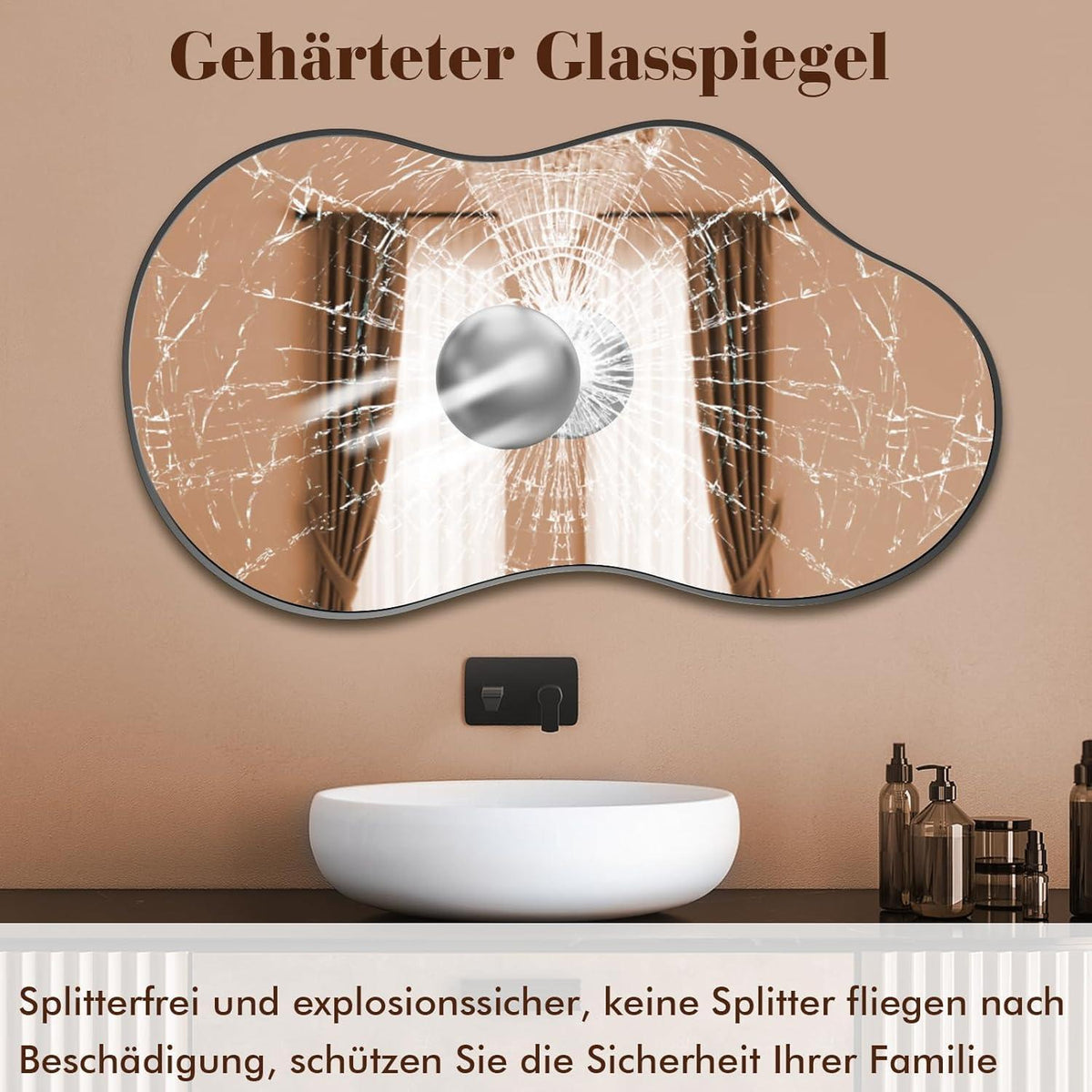 Asymmetrischer Wolkenspiegel Schwarz 60x90cm – Gehärtetes Glas
