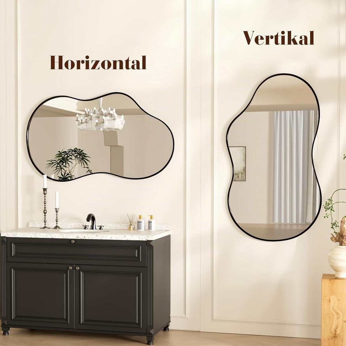 Asymmetrischer Wolkenspiegel Schwarz 60x90cm – Gehärtetes Glas