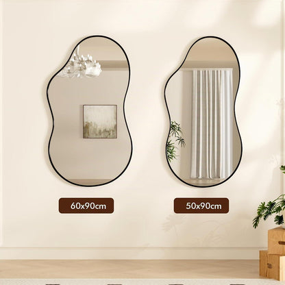 Asymmetrischer Wolkenspiegel Schwarz 60x90cm – Gehärtetes Glas