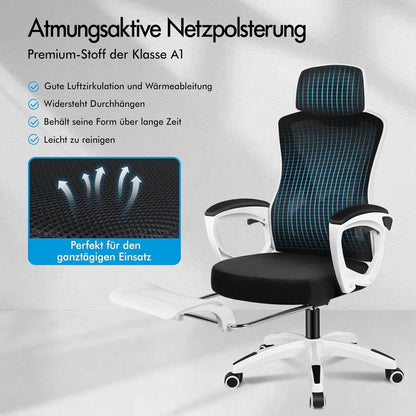 Ergonomischer Schreibtischstuhl mit Lendenstütze, Schwarz Weiß