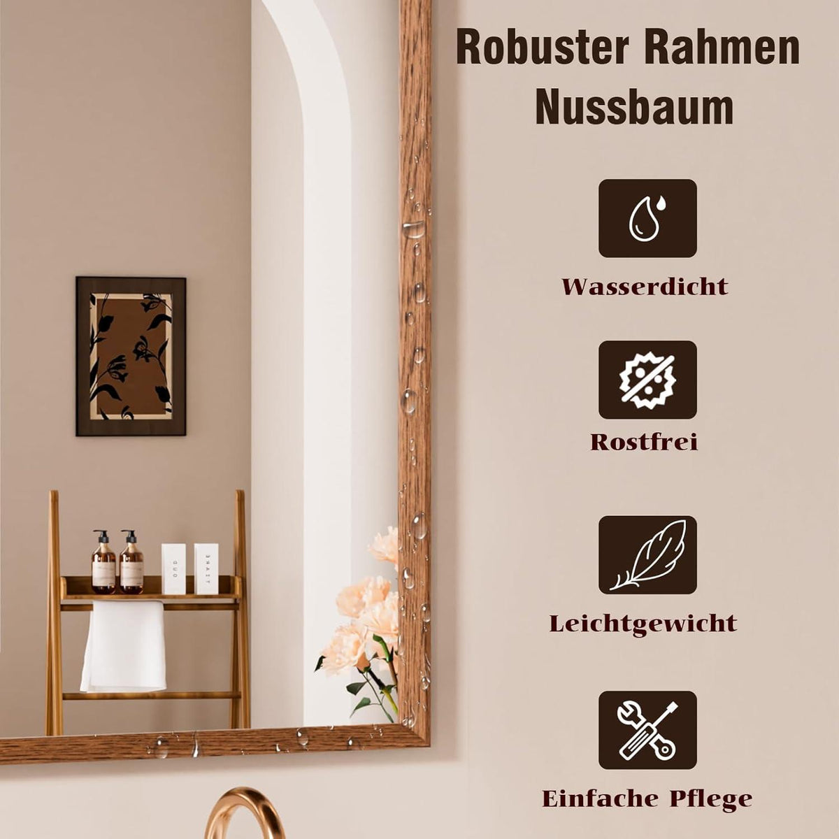 Vintage Wandspiegel Braun 70x90 cm - Rechteckiger Kosmetikspiegel