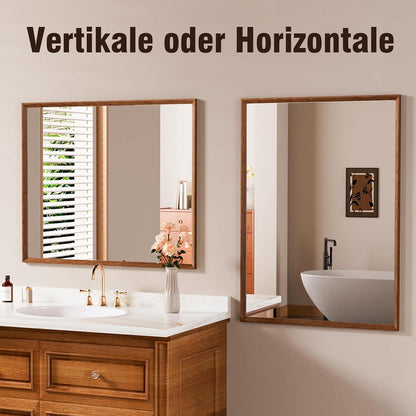 Vintage Wandspiegel Braun 70x90 cm - Rechteckiger Kosmetikspiegel