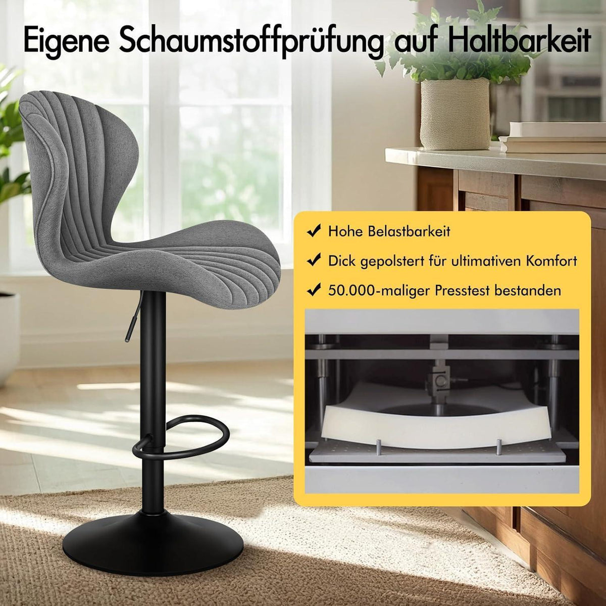 Barhocker Set 2er – Höhenverstellbar, Grau Leinen