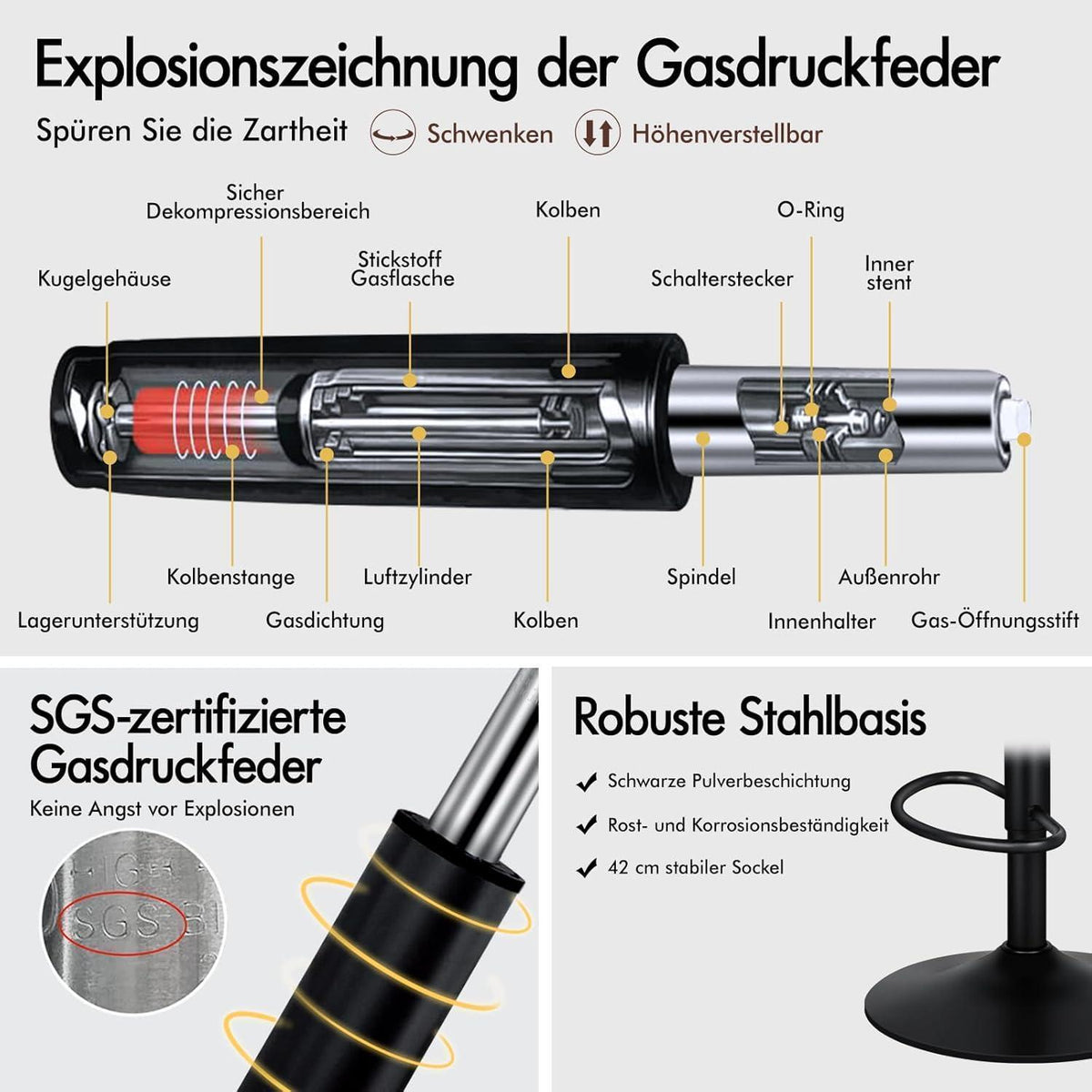 Barhocker Set 2er – Höhenverstellbar, Grau Leinen