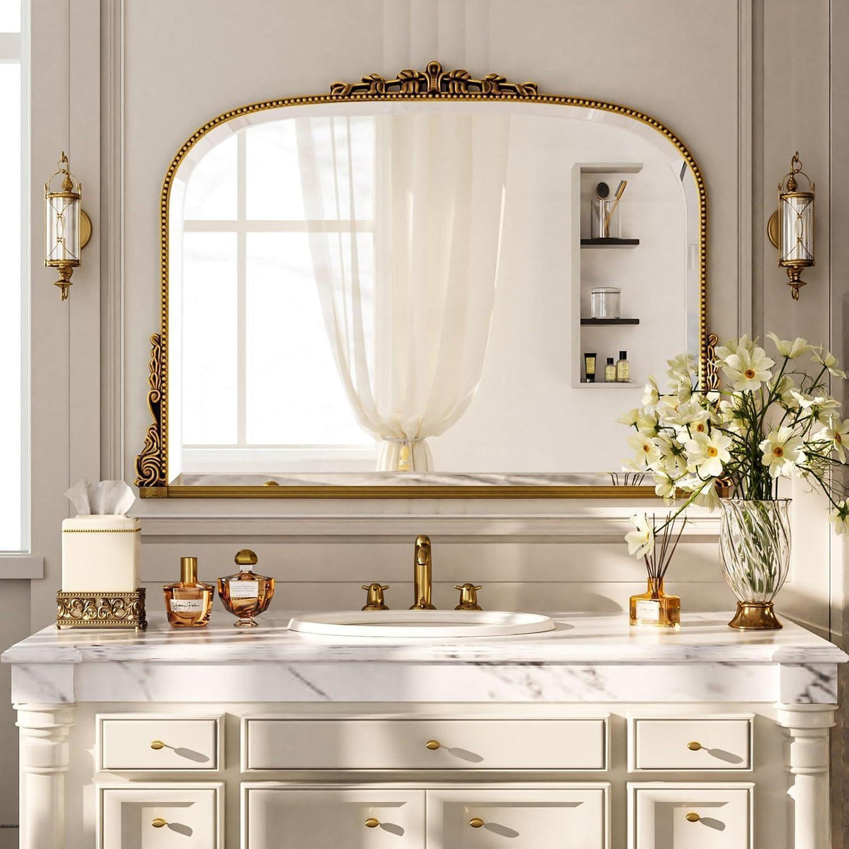Vintage Wandspiegel 90x67cm, Barock Gold/Kupfer