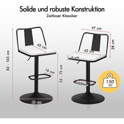 Verstellbarer Barhocker Set (2x) – Weiß, Komfort & Drehfunktion