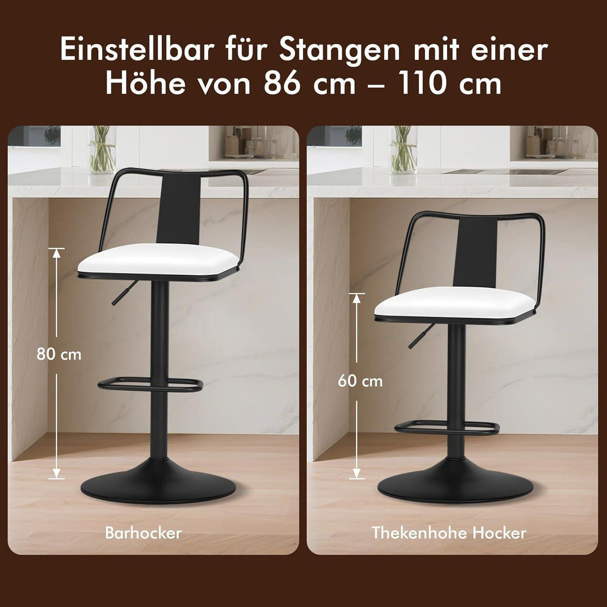 Verstellbarer Barhocker Set (2x) – Weiß, Komfort & Drehfunktion