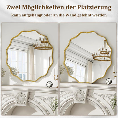 Runder Wandspiegel 90cm mit Goldrahmen & Wellenkante