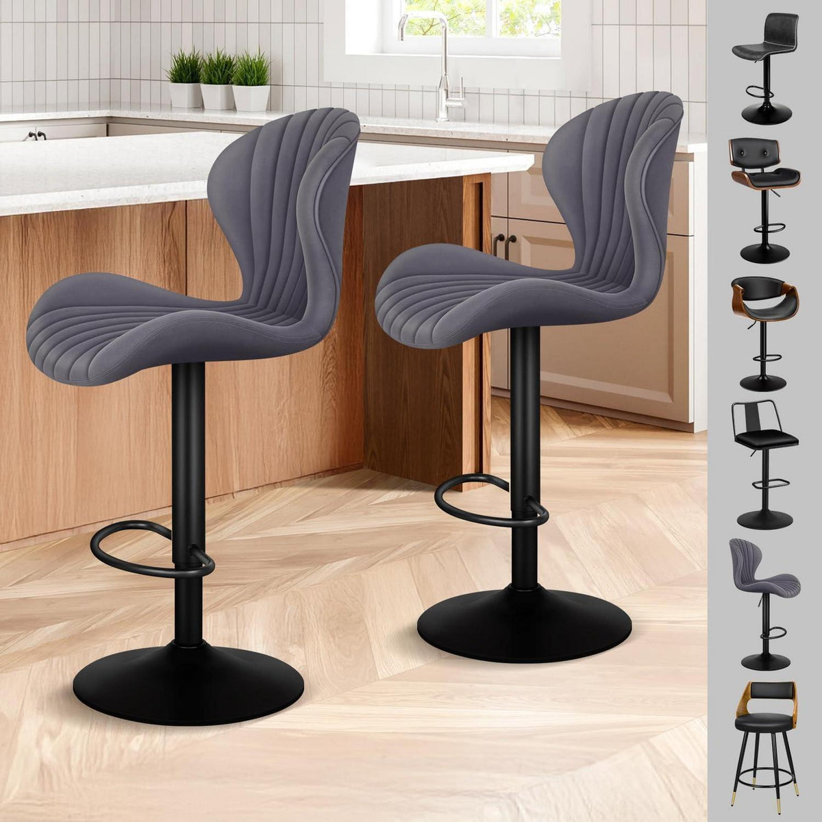 Barhocker Set 2x Höhenverstellbar Grau – Komfortable Küchenhocker