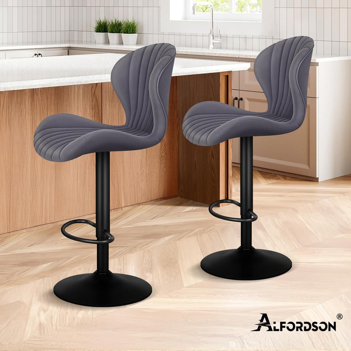 Barhocker Set 2x Höhenverstellbar Grau – Komfortable Küchenhocker