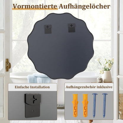 Runder Wandspiegel 106cm mit gewellter Kante & Schwarzrahmen