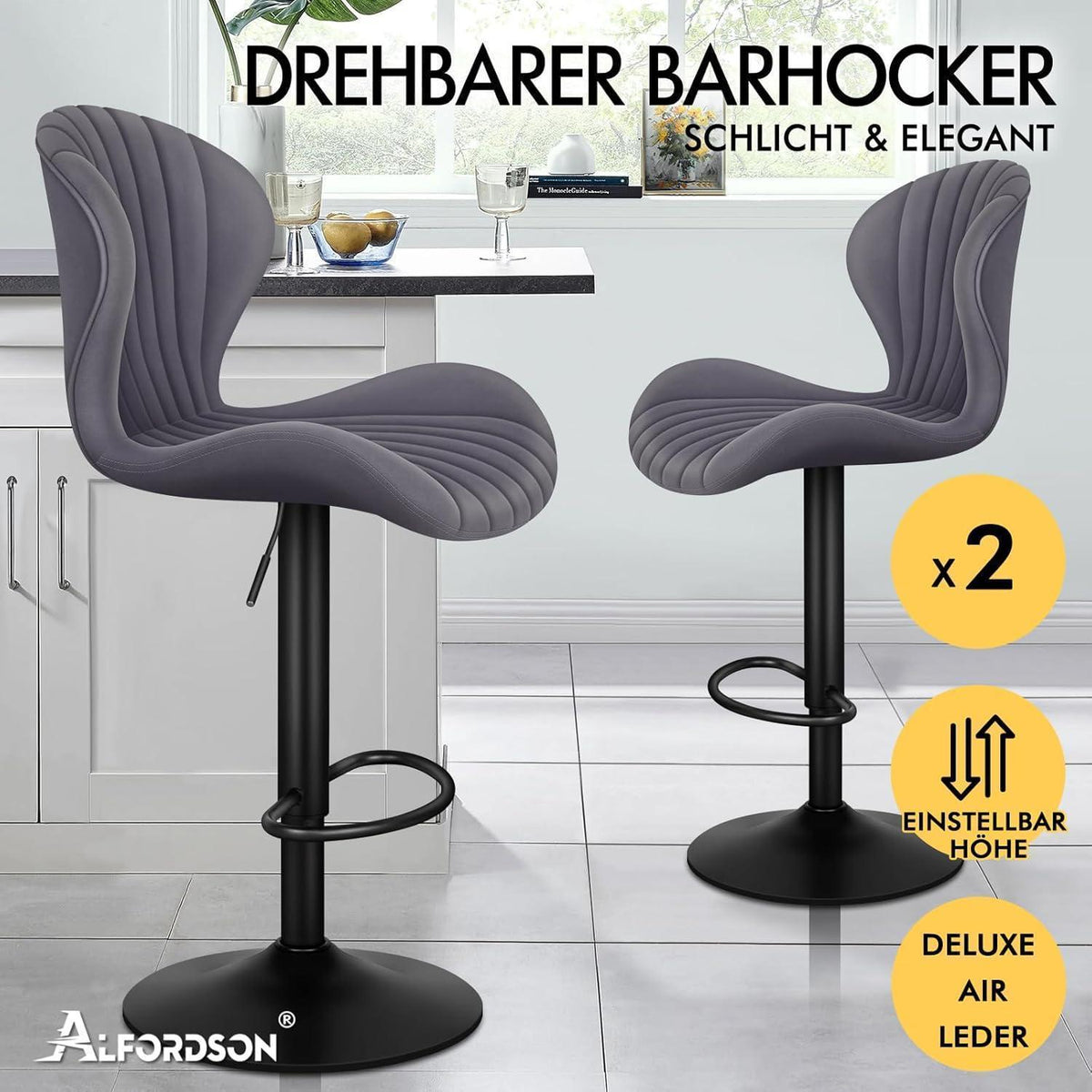 Barhocker Set 2x, Grau – Höhenverstellbar & Schwenkbar