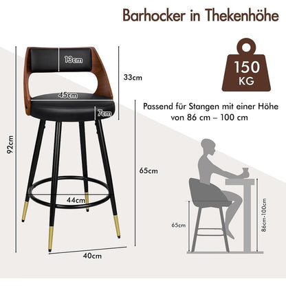 Barhocker Set 2x, Schwenkbar, 65cm Sitzhöhe, Schwarz